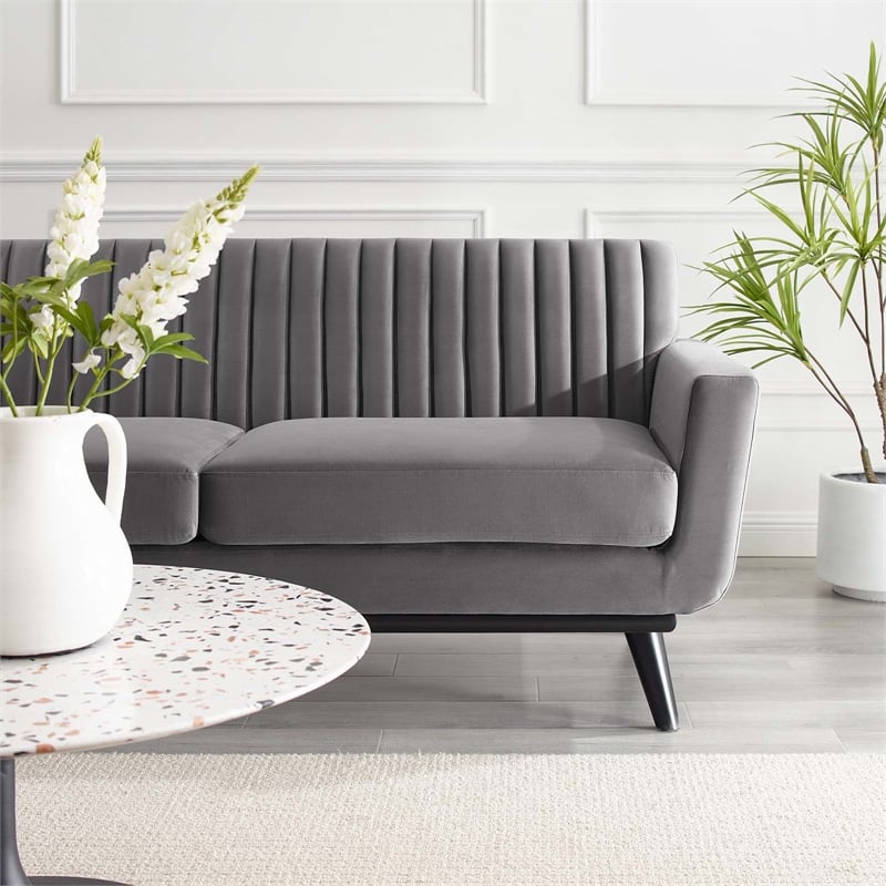 Modway Engage Modern Channel Tufted Performance Velvet Loveseat in Gray