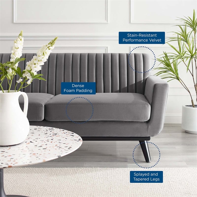 Modway Engage Modern Channel Tufted Performance Velvet Loveseat in Gray