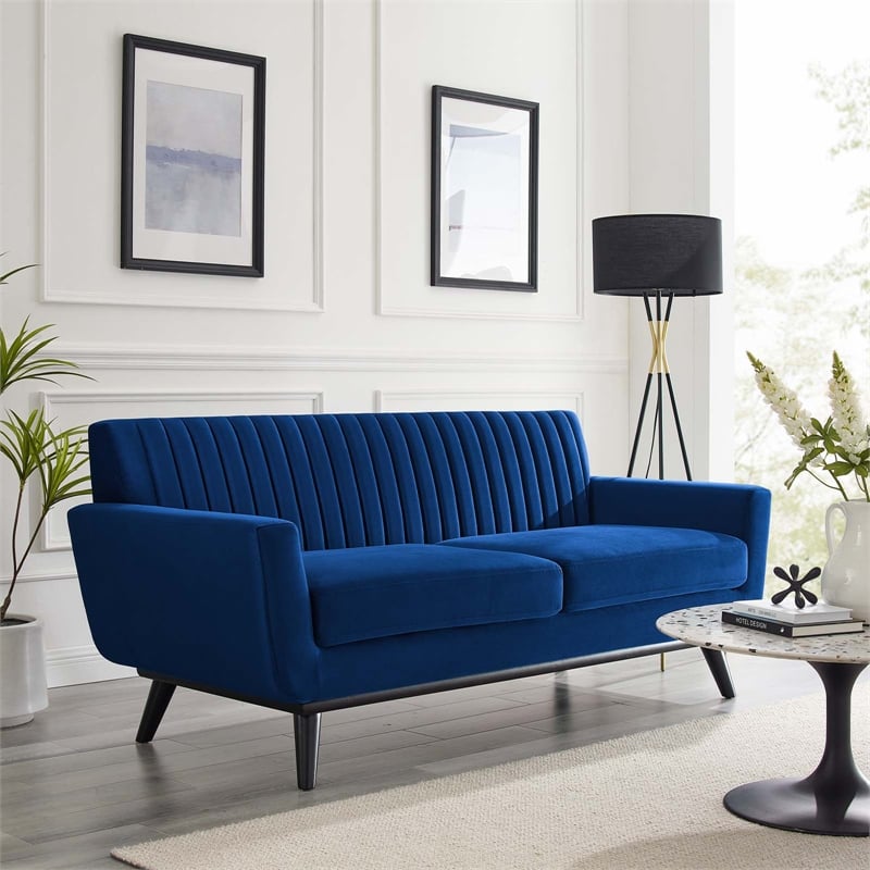 Modway Engage Modern Channel Tufted Performance Velvet Loveseat in Navy