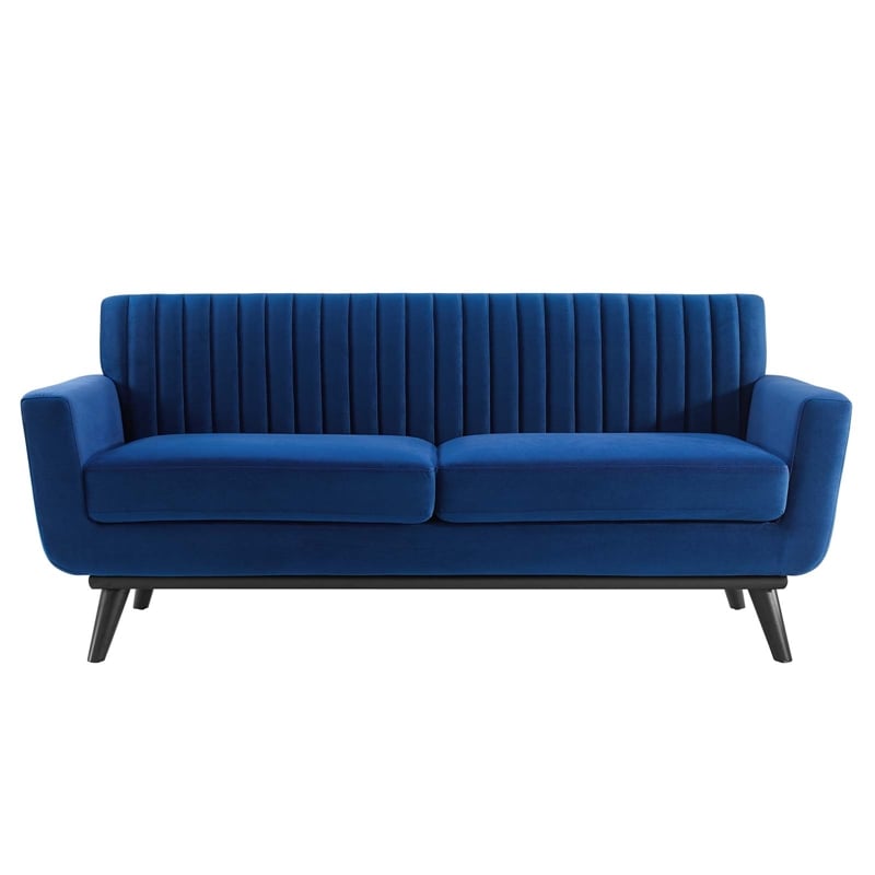 Modway Engage Modern Channel Tufted Performance Velvet Loveseat in Navy