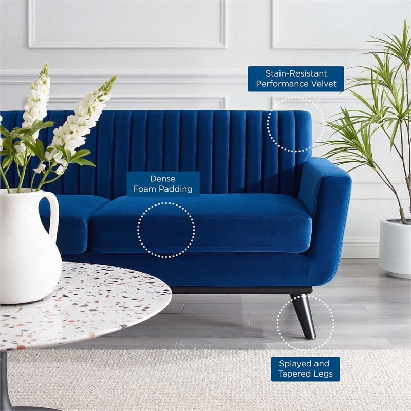 Modway Engage Modern Channel Tufted Performance Velvet Loveseat in Navy