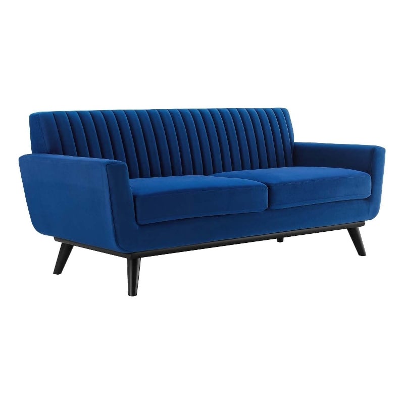 Modway Engage Modern Channel Tufted Performance Velvet Loveseat in Navy