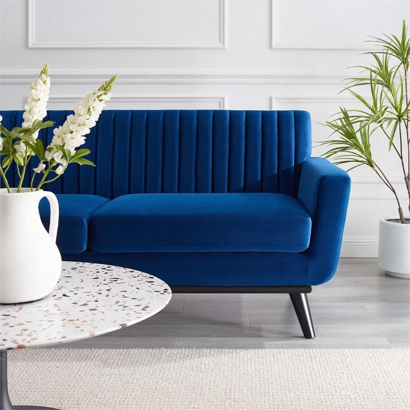 Modway Engage Modern Channel Tufted Performance Velvet Loveseat in Navy