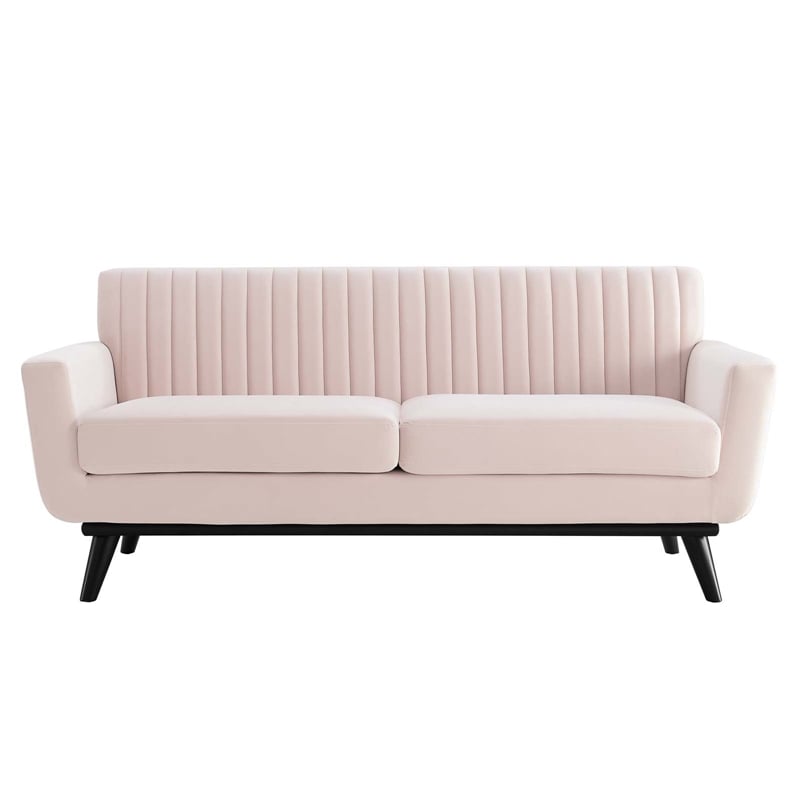 Modway Engage Modern Channel Tufted Performance Velvet Loveseat in Pink