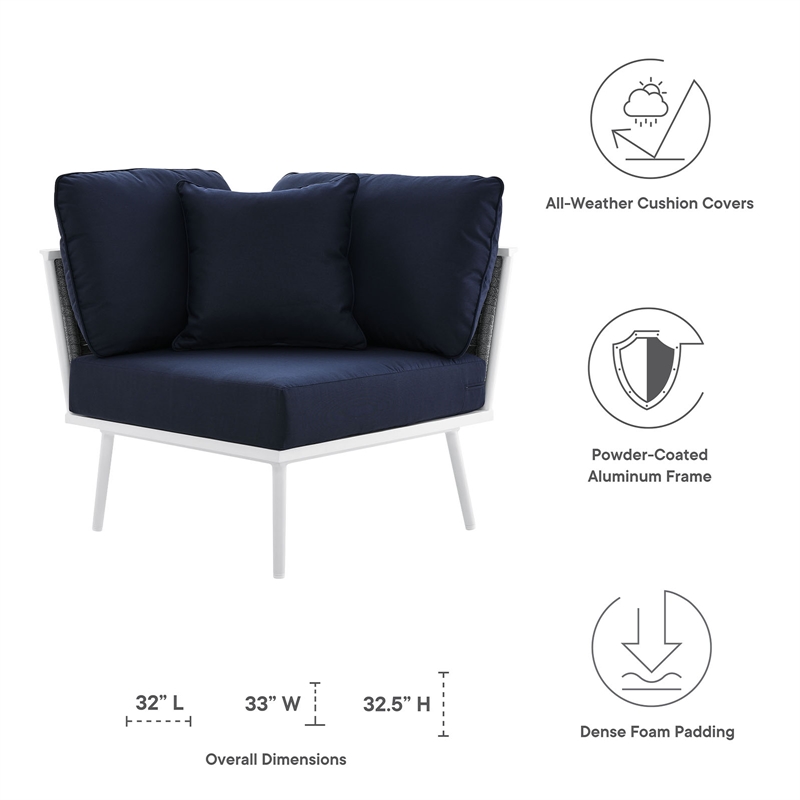 Modway Stance Modern Fabric & Aluminum Outdoor Corner Armchair in Navy