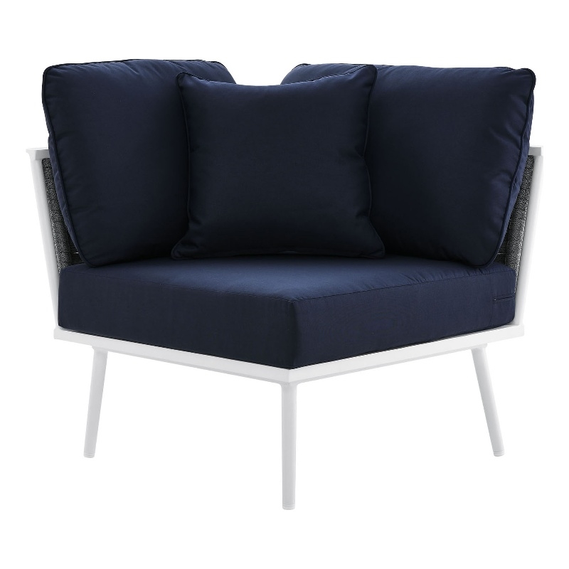 Modway Stance Modern Fabric & Aluminum Outdoor Corner Armchair in Navy