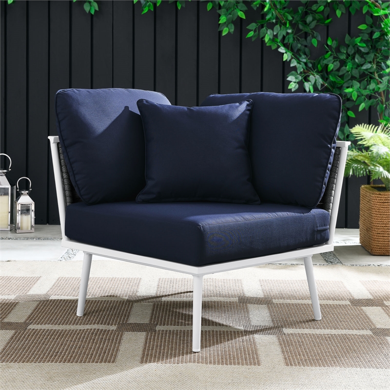 Modway Stance Modern Fabric & Aluminum Outdoor Corner Armchair in Navy