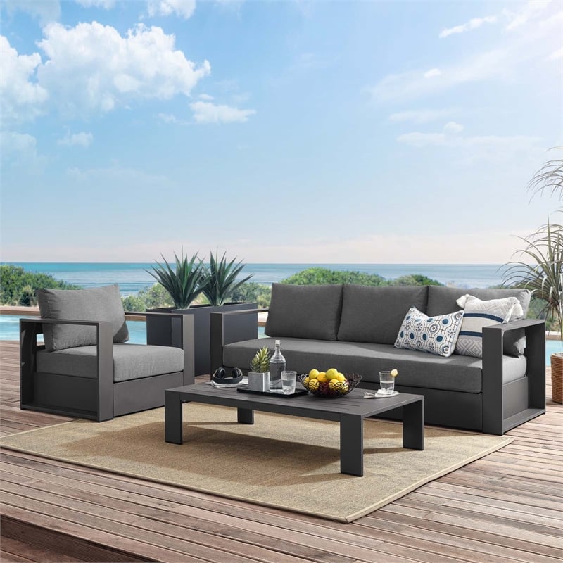 Modway Tahoe 3-Piece Fabric/Powder-Coated Aluminum Outdoor Set in Charcoal/Gray