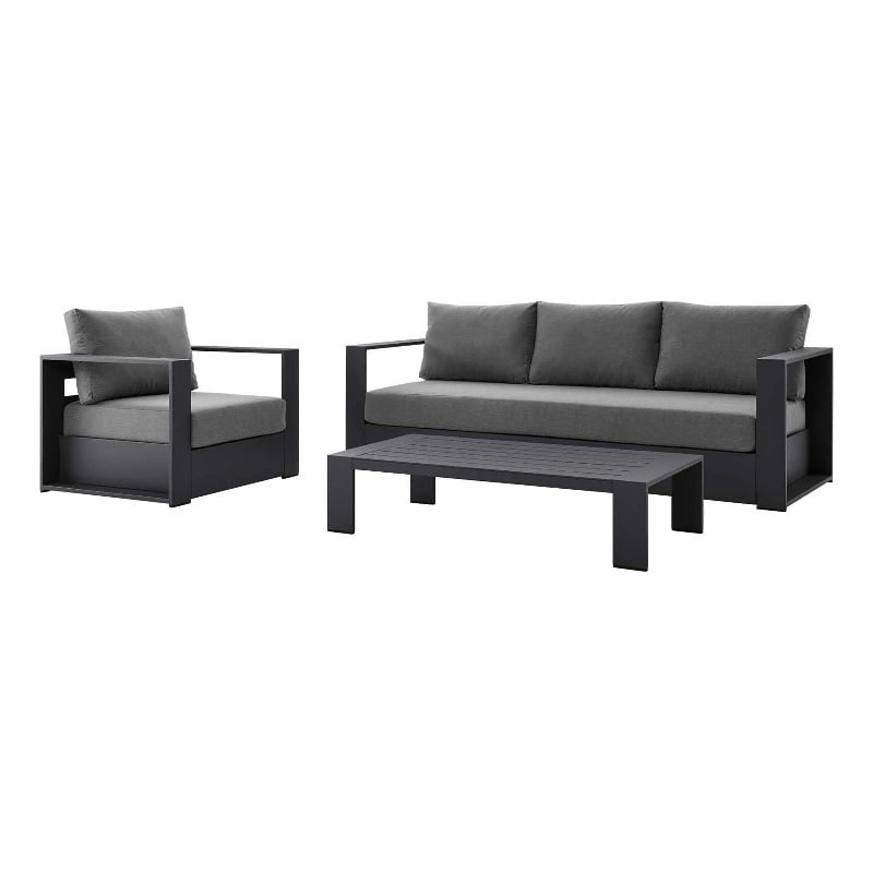 Modway Tahoe 3-Piece Fabric/Powder-Coated Aluminum Outdoor Set in Charcoal/Gray