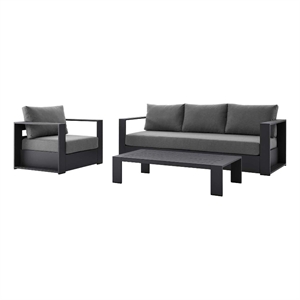 modway tahoe 3-piece fabric & aluminum outdoor patio sofa set in gray/charcoal