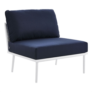 modway stance fabric & aluminum outdoor patio armless chair in white/navy