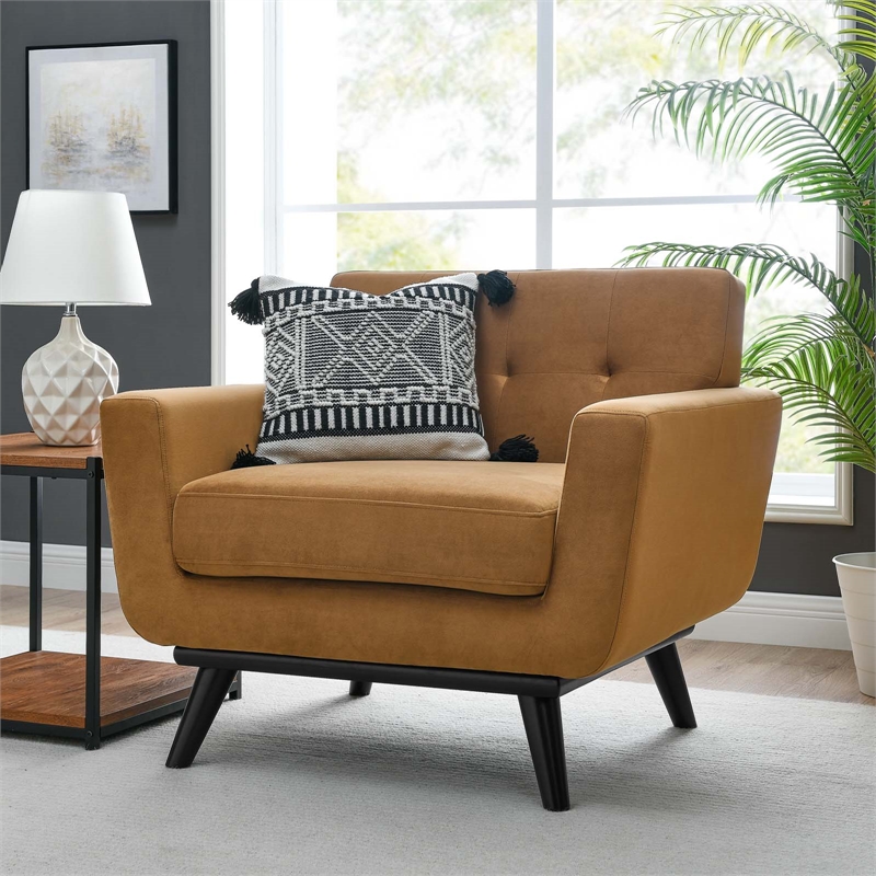 Modway Engage Modern Tufted Back Performance Velvet Armchair in Cognac Brown