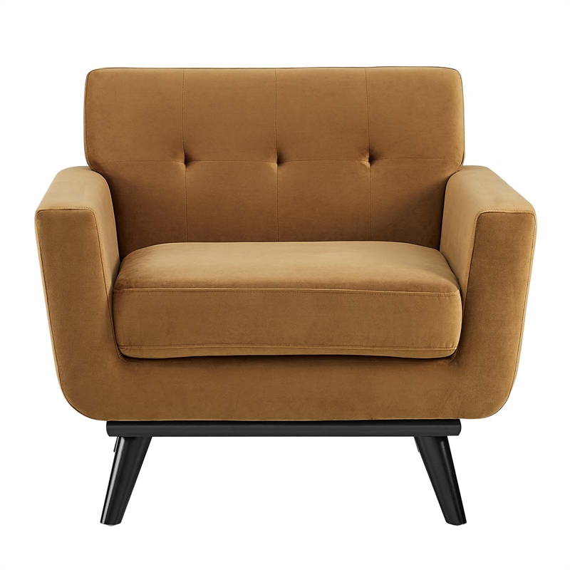 Modway Engage Modern Tufted Back Performance Velvet Armchair in Cognac Brown