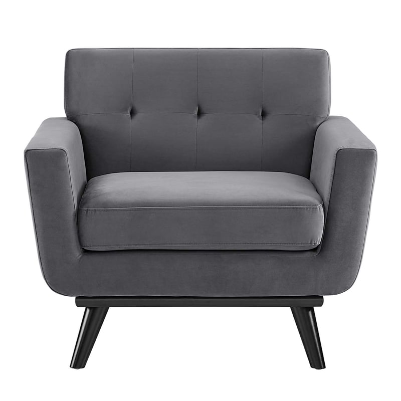 Modway Engage Modern Tufted Back Performance Velvet Armchair in Gray/Black