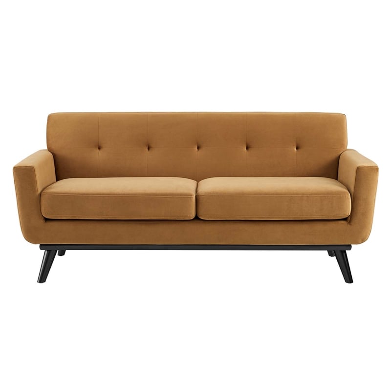 Modway Engage Modern Tufted Back Performance Velvet Loveseat in Cognac Brown