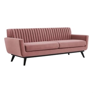 Modway Engage Modern Channel Tufted Performance Velvet Sofa in Dusty Rose Pink