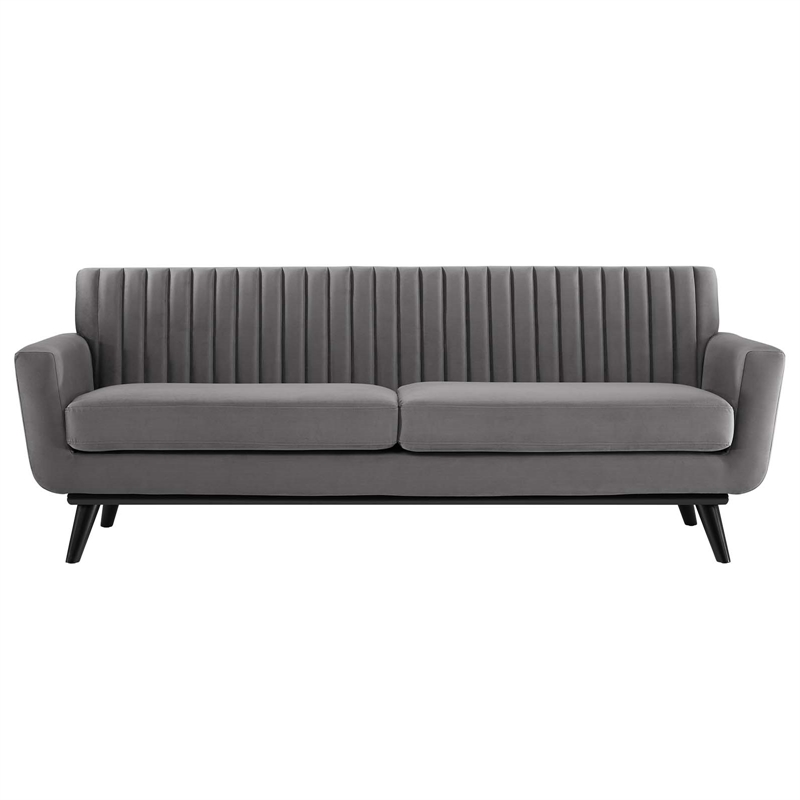 Modway Engage Modern Channel Tufted Performance Velvet Sofa in Gray/Black
