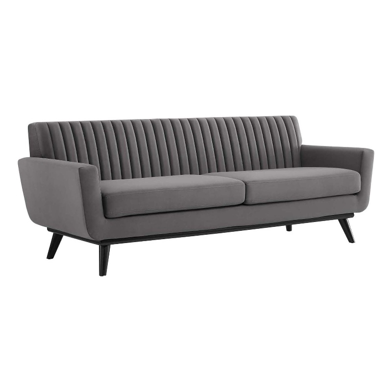 Modway Engage Modern Channel Tufted Performance Velvet Sofa in Gray/Black