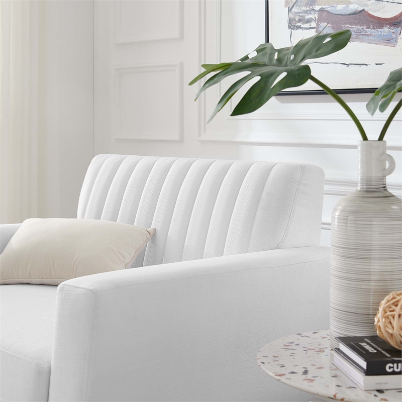Modway Engage Modern Channel Tufted Polyester Fabric Armchair in White