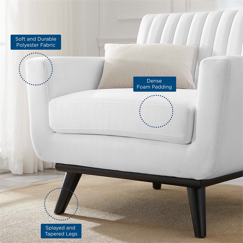 Modway Engage Modern Channel Tufted Polyester Fabric Armchair in White