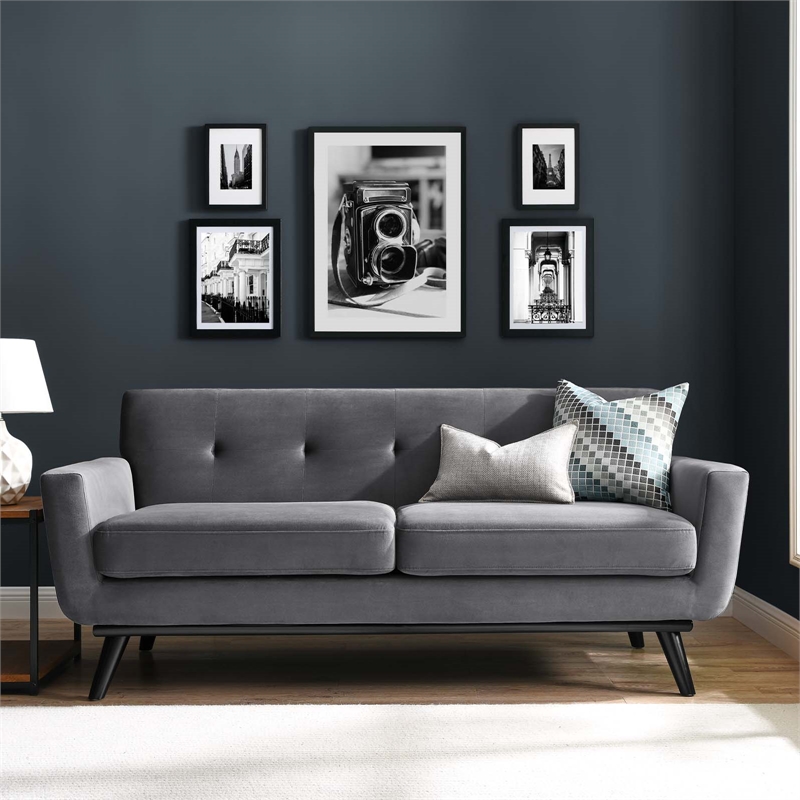 Modway Engage Modern Tufted Back Performance Velvet Loveseat in Gray
