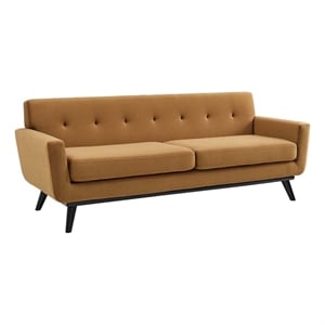 Modway Engage Modern Tufted Back Performance Velvet Sofa in Cognac Brown