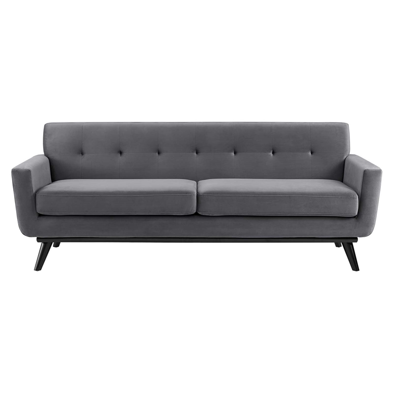 Modway Engage Modern Tufted Back Performance Velvet Sofa in Gray/Black