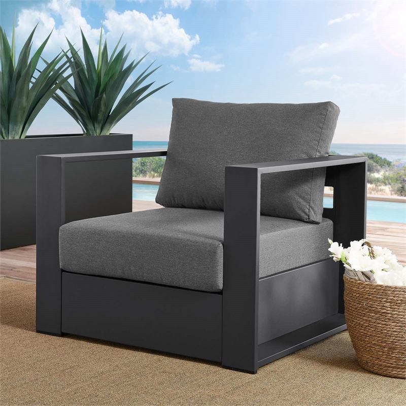 Modway Tahoe Modern Fabric/Aluminum Outdoor Armchair in Gray/Charcoal