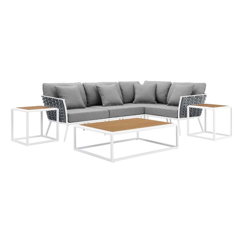 Modway Stance 7-Piece Modern Fabric/Aluminum Outdoor Sectional Sofa Set in Gray