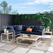 Modway Stance 7-Piece Modern Fabric/Aluminum Outdoor Sectional Sofa Set in Navy