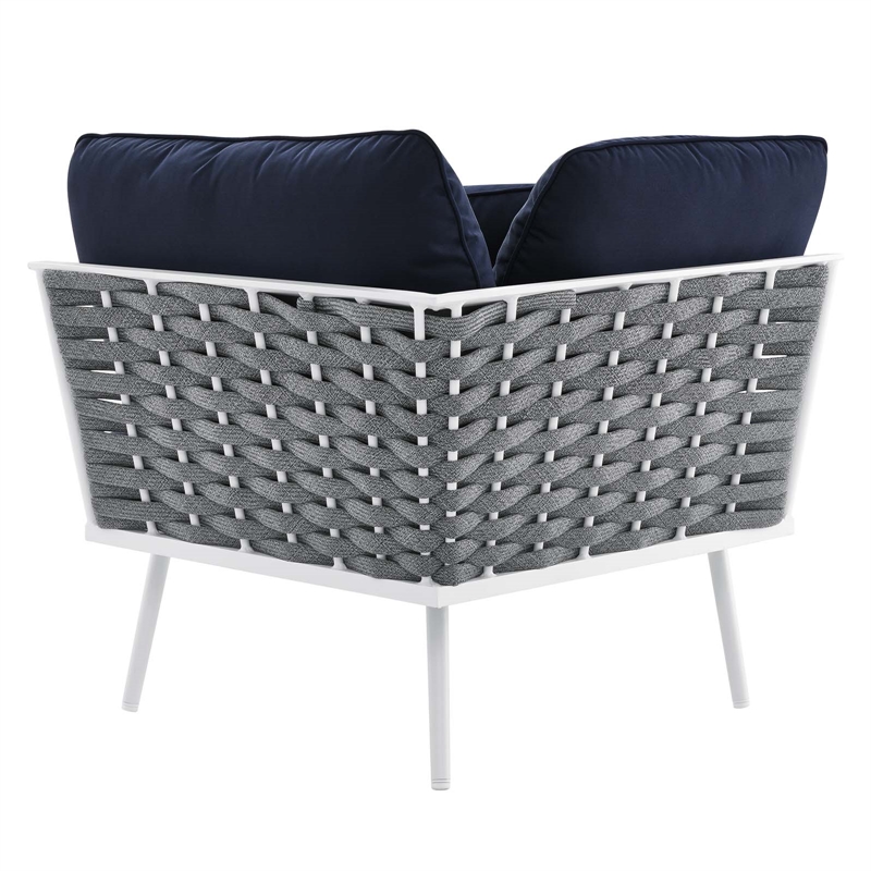 Modway Stance 7-Piece Modern Fabric/Aluminum Outdoor Sectional Sofa Set in Navy
