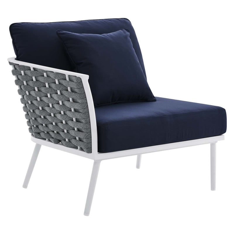Modway Stance 7-Piece Modern Fabric/Aluminum Outdoor Sectional Sofa Set in Navy