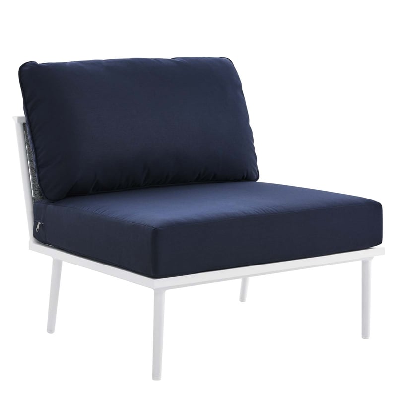 Modway Stance 7-Piece Modern Fabric/Aluminum Outdoor Sectional Sofa Set in Navy