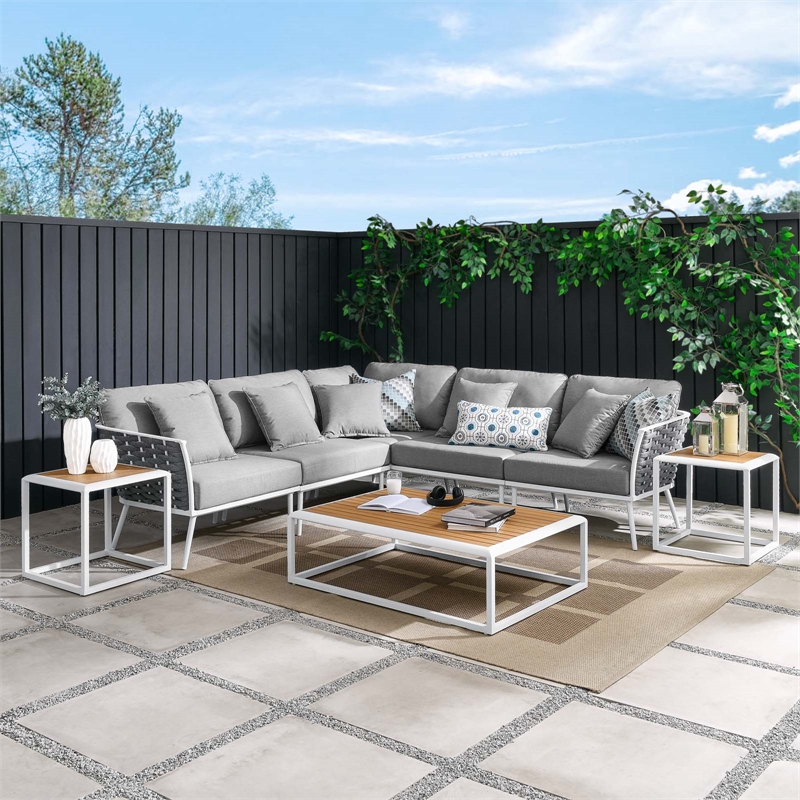 Modway Stance 8-Piece Modern Fabric/Aluminum Outdoor Sectional Sofa Set in Gray