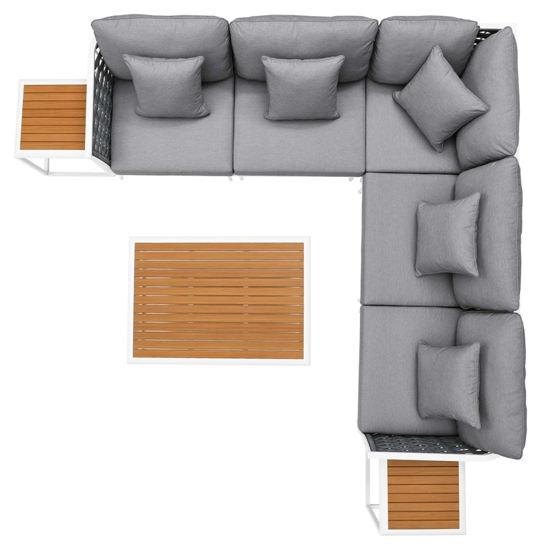 Modway Stance 8-Piece Modern Fabric/Aluminum Outdoor Sectional Sofa Set in Gray
