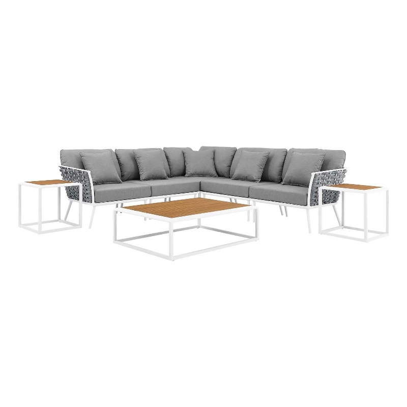 Modway Stance 8-Piece Modern Fabric/Aluminum Outdoor Sectional Sofa Set in Gray