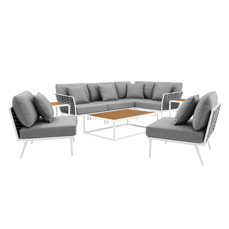 Modway Stance 9-Piece Modern Fabric/Aluminum Outdoor Sectional Sofa Set in Gray