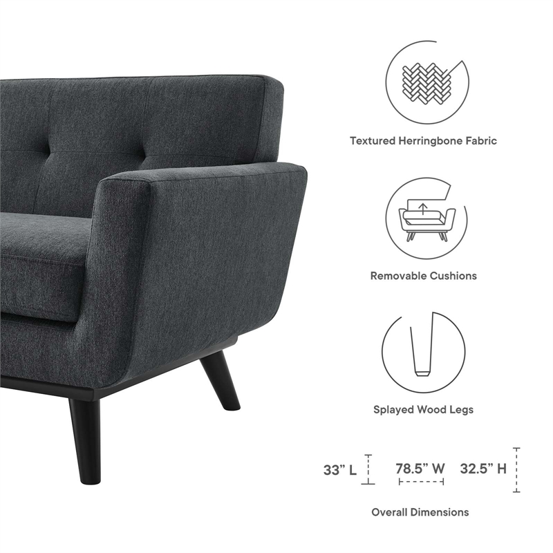 Modway Engage Modern Tufted Back Textured Fabric Loveseat in Charcoal
