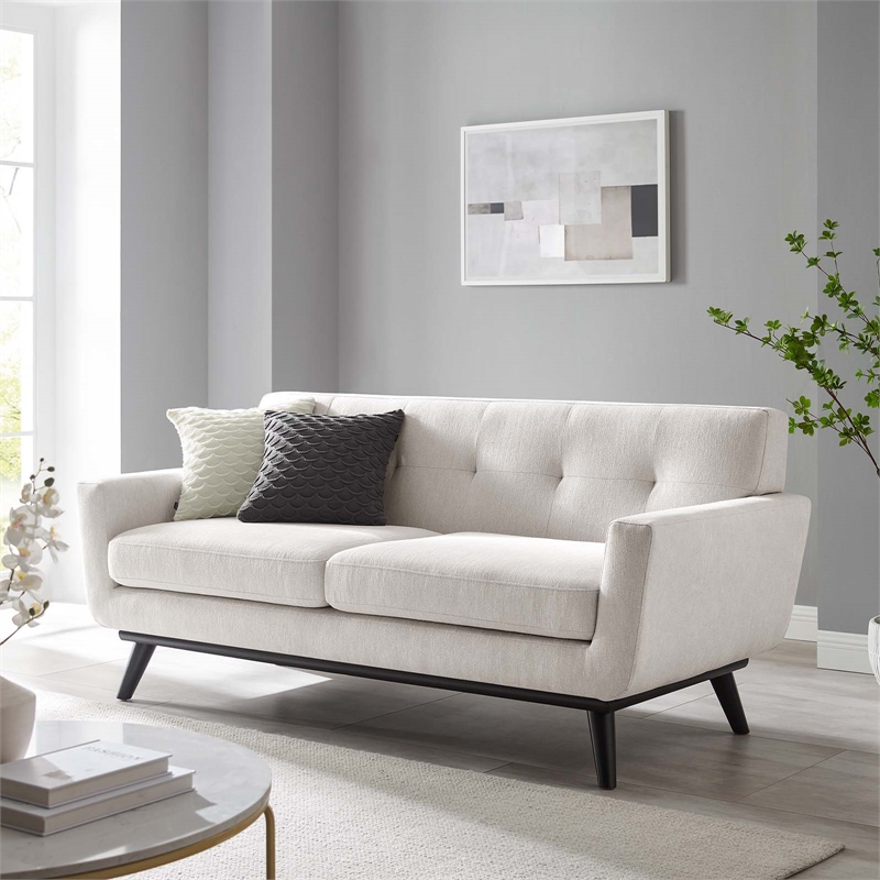 Modway Engage Modern Tufted Back Textured Fabric Loveseat in Ivory