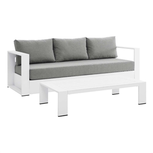 modway tahoe 2-piece fabric & aluminum outdoor patio sofa set in white/gray