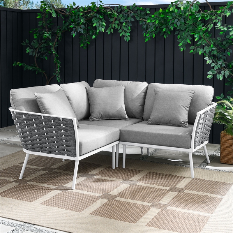 Modway Stance 3-Piece Modern Fabric/Aluminum Outdoor Sectional Sofa in Gray