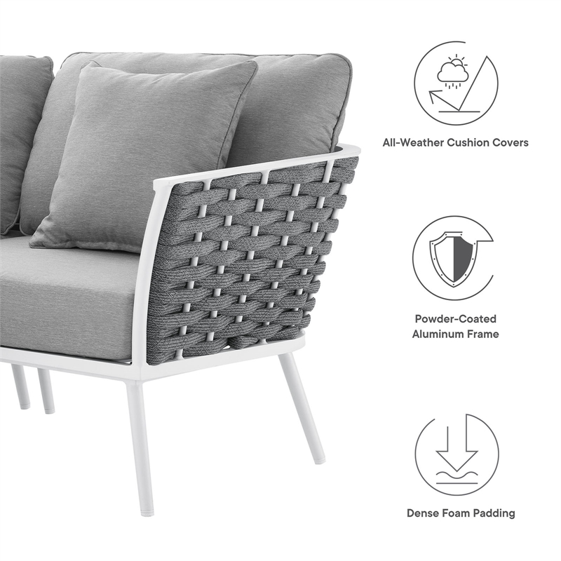 Modway Stance 3-Piece Modern Fabric/Aluminum Outdoor Sectional Sofa in Gray