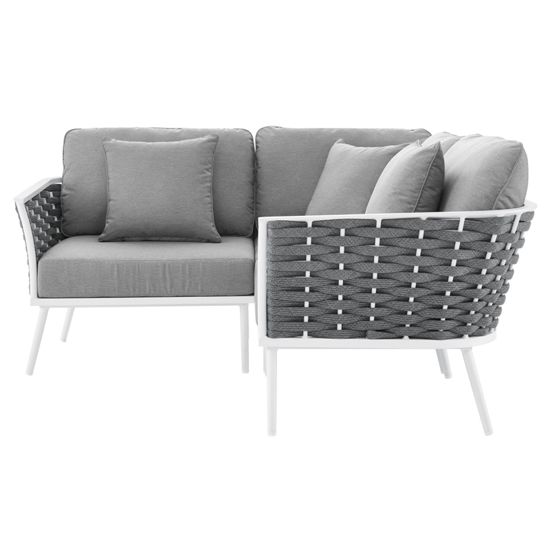 Modway Stance 3-Piece Modern Fabric/Aluminum Outdoor Sectional Sofa in Gray