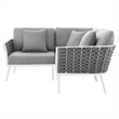 Modway Stance 3-Piece Modern Fabric/Aluminum Outdoor Sectional Sofa in Gray