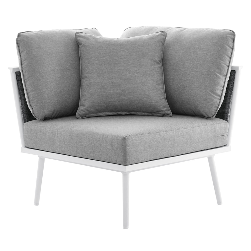 Modway Stance 3-Piece Modern Fabric/Aluminum Outdoor Sectional Sofa in Gray