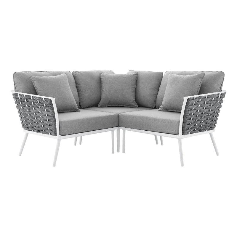 Modway Stance 3-Piece Modern Fabric/Aluminum Outdoor Sectional Sofa in Gray