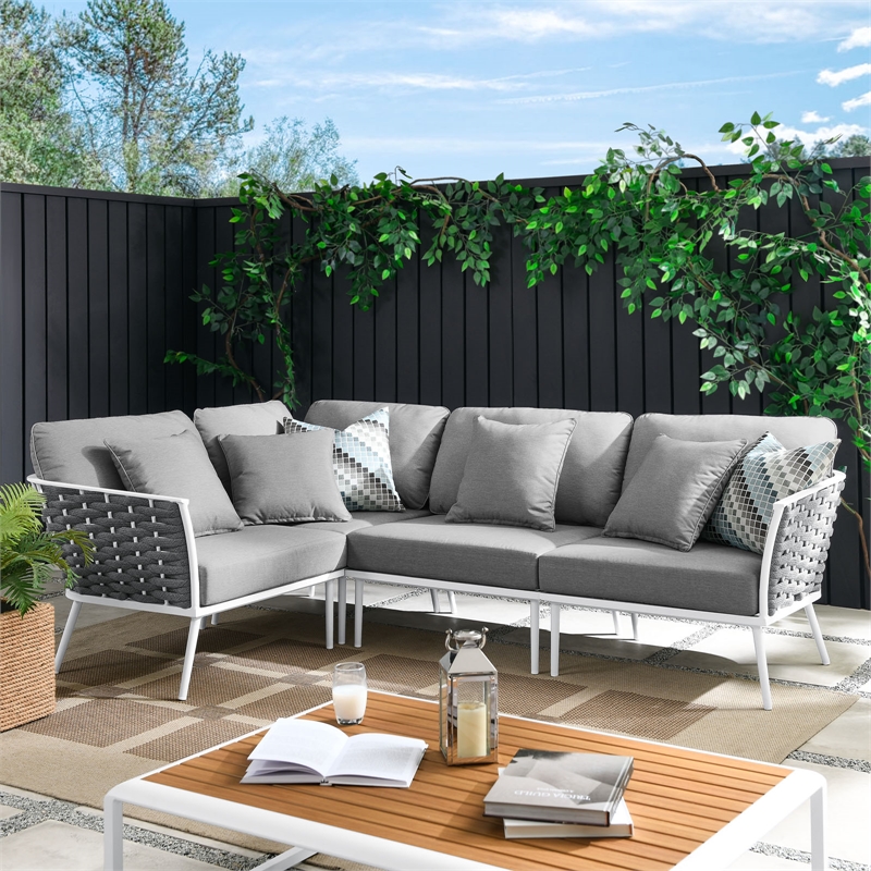 Modway Stance 4-Piece Modern Fabric/Aluminum Outdoor Sectional Sofa in Gray