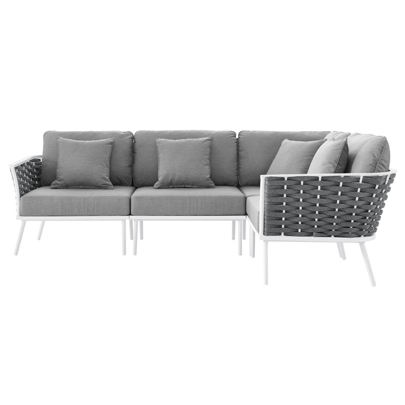 Modway Stance 4-Piece Modern Fabric/Aluminum Outdoor Sectional Sofa in Gray