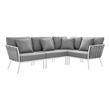 Modway Stance 4-Piece Modern Fabric/Aluminum Outdoor Sectional Sofa in Gray