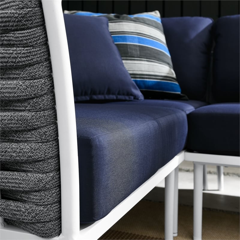 Modway Stance 4-Piece Modern Fabric/Aluminum Outdoor Sectional Sofa in Navy